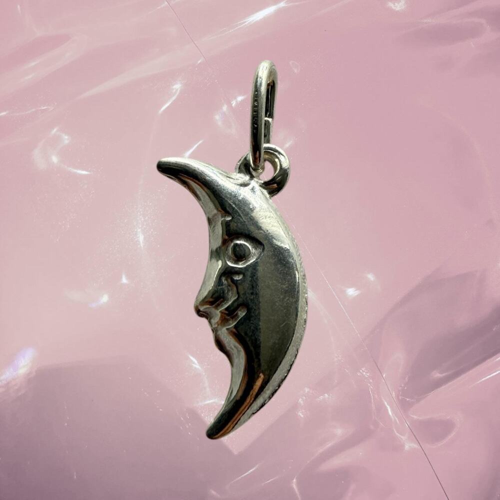 Vintage Silver moon crescent face lucky charm witchy magic